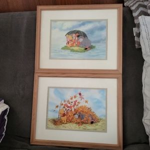 Classic Disney Winnie The Pooh  Seasons Pictures Set Of 2 Framed With Glass